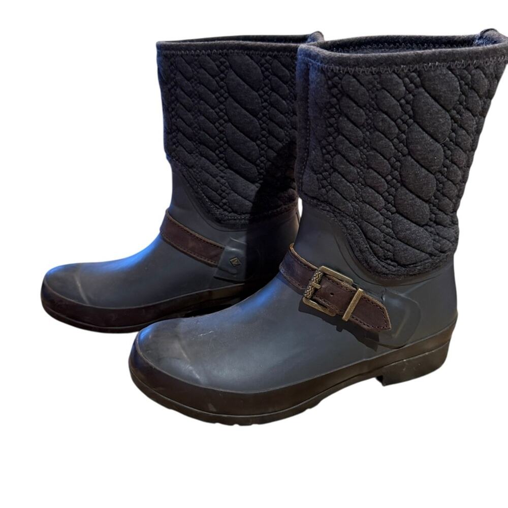 Sperry Quilted Gray Rain/Snow Boots with Brown Accents Womens Size 7 - Picture 4 of 8